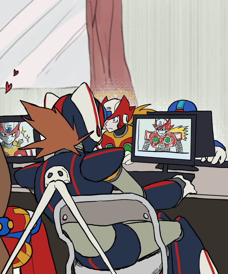 zero, x, iris, and axl (mega man and 1 more) drawn by no_rung