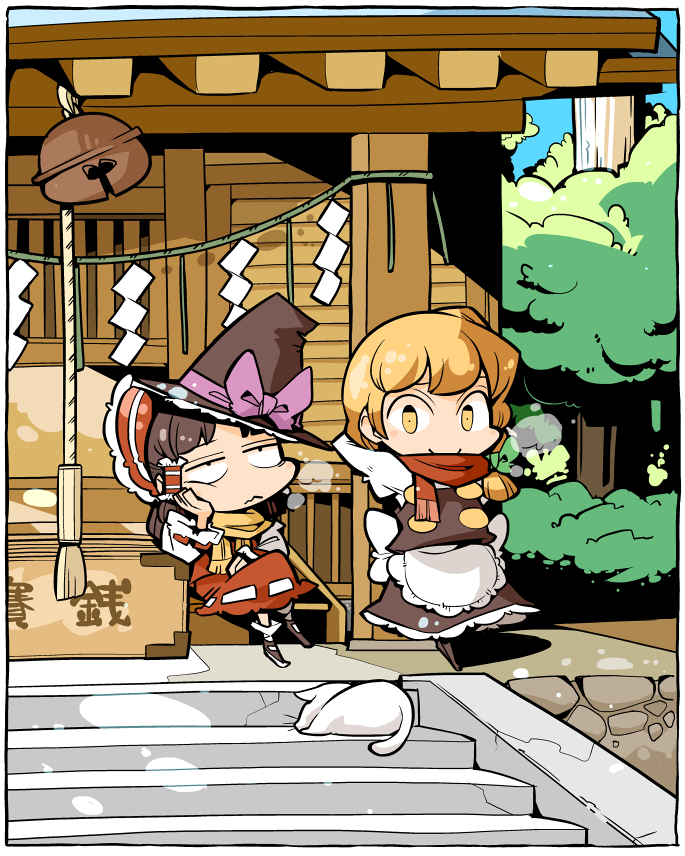 hakurei reimu and kirisame marisa (touhou) drawn by hounori