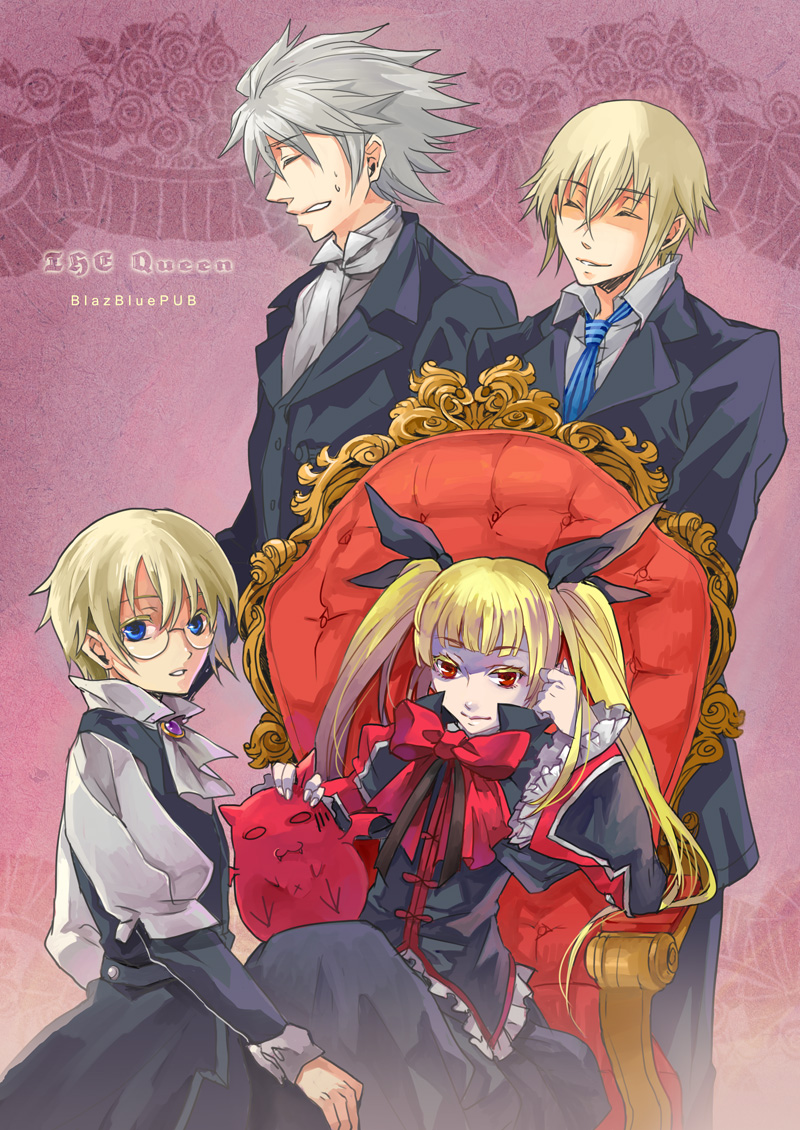 ragna the bloodedge, rachel alucard, jin kisaragi, gii, and carl clover (blazblue) drawn by reika_kanata