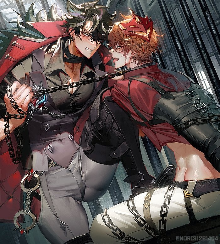 tartaglia and wriothesley (genshin impact) drawn by runa_(nori31291404)