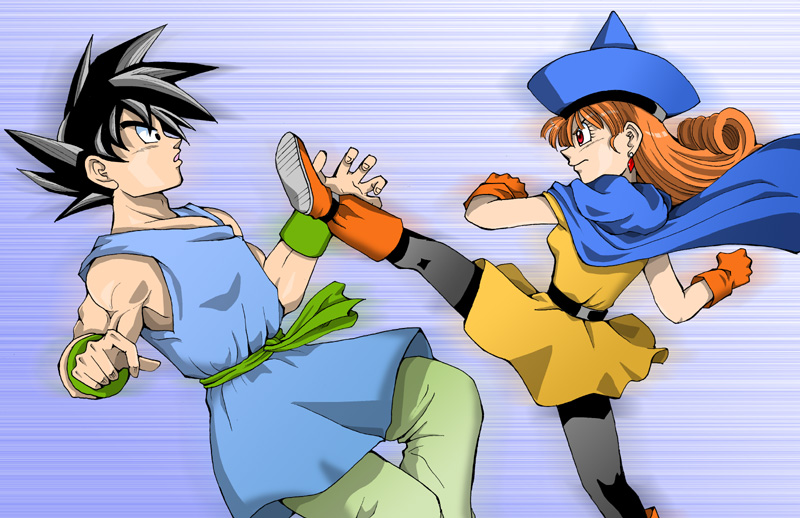 son goku and alena (dragon ball and 3 more) drawn by poki_a