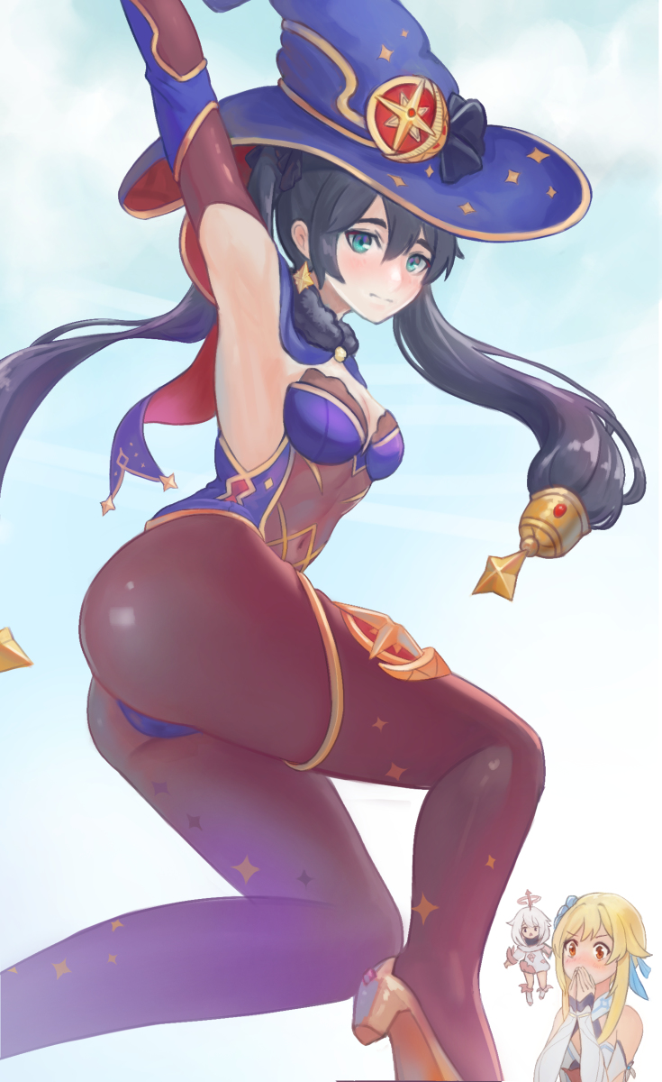 lumine, mona, and paimon (genshin impact) drawn by drelouder