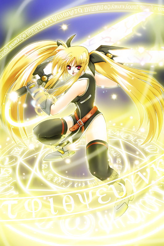 fate testarossa and bardiche (lyrical nanoha and 1 more) drawn by aoi_sakuya