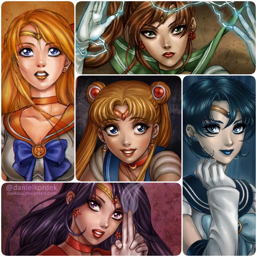 tsukino usagi, sailor moon, mizuno ami, aino minako, hino rei, and 5 more (bishoujo senshi sailor moon) drawn by daekazu
