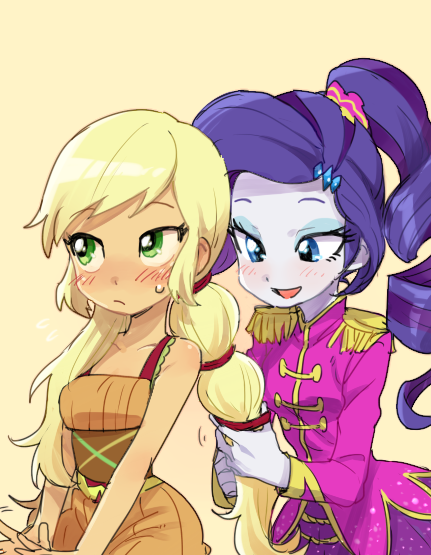 applejack and rarity (my little pony and 2 more) drawn by baekgup