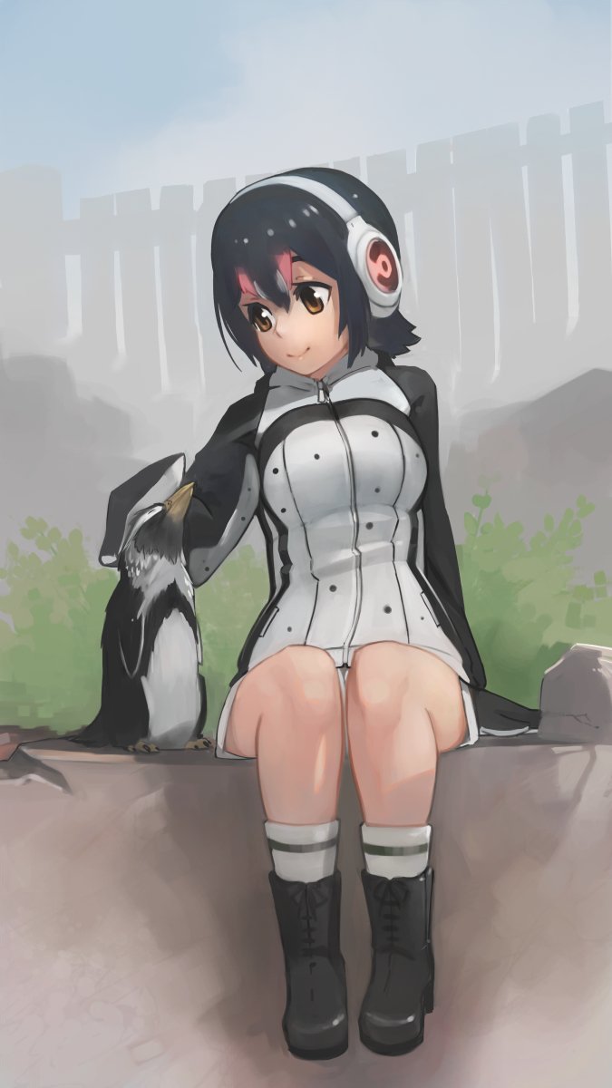 humboldt penguin and grape-kun (kemono friends) drawn by paintrfiend