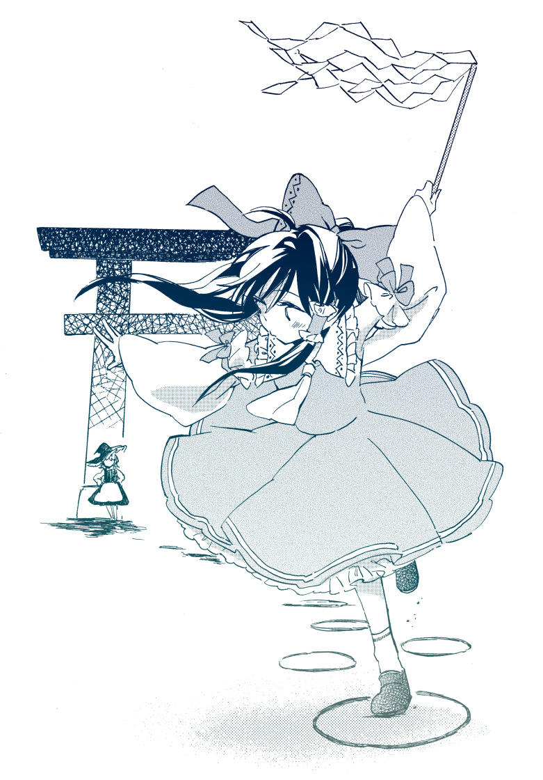 hakurei reimu and kirisame marisa (touhou) drawn by yonu_(yonurime)