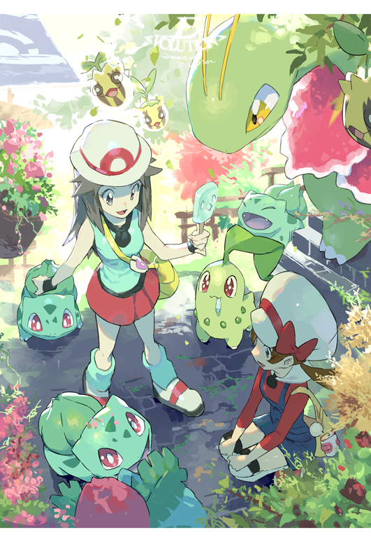 leaf, lyra, bulbasaur, ivysaur, meganium, and 1 more (pokemon and 2 more) drawn by e_volution