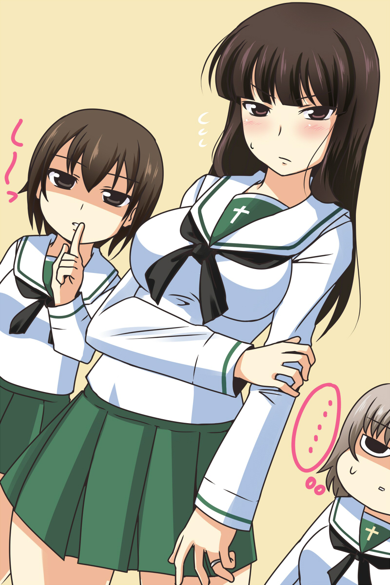 nishizumi maho, itsumi erika, and nishizumi shiho (girls und panzer) drawn by nishi_koutarou
