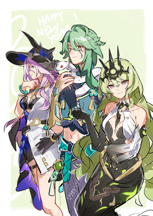mobius, jade, baizhu, and changsheng (genshin impact and 4 more) drawn by grape_(grapedraws)