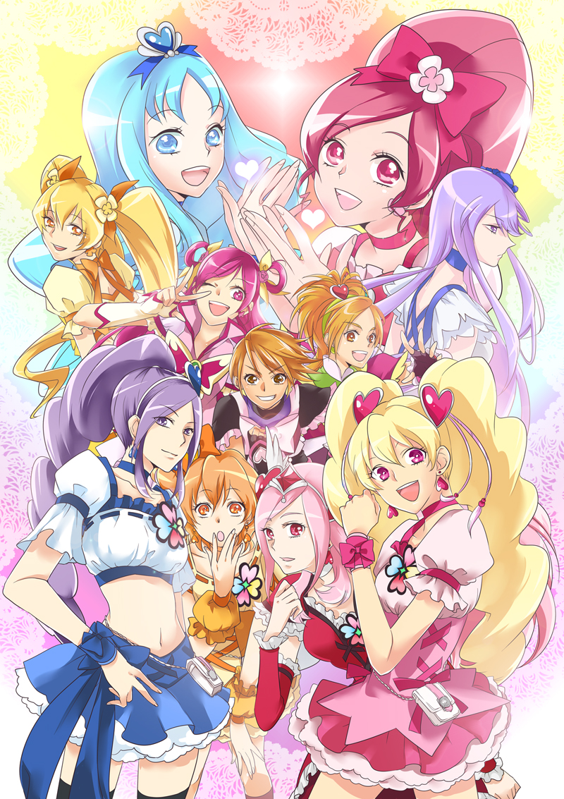 kurumi erika, misumi nagisa, hanasaki tsubomi, higashi setsuna, cure marine, and 13 more (precure and 6 more) drawn by chiyo_(rotsurechiriha)