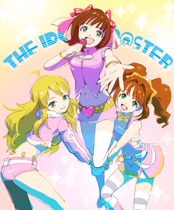 hoshii miki, amami haruka, and takatsuki yayoi (idolmaster) drawn by miyamoto_(krmc)