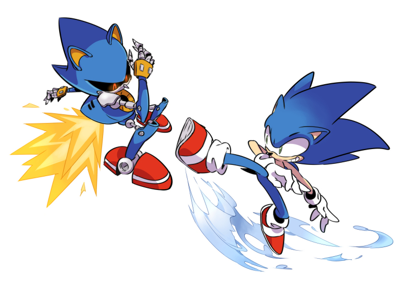 sonic the hedgehog and metal sonic (sonic) drawn by juugo_(sankoiri)