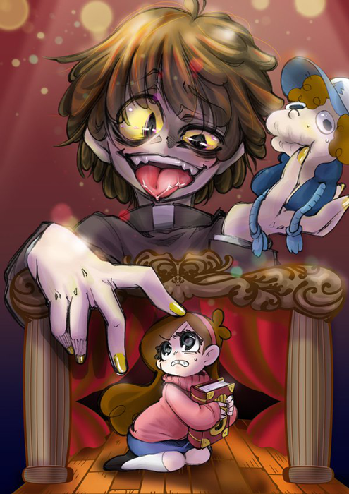 mabel pines, dipper pines, bill cipher, and bipper (gravity falls) drawn by melon_(melon_cream_soda)