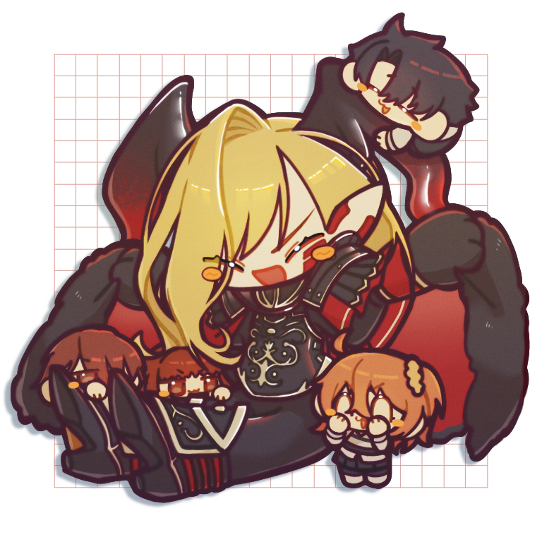 fujimaru ritsuka, nero claudius, kishinami hakuno, and queen draco (fate and 1 more) drawn by uwu_illust214
