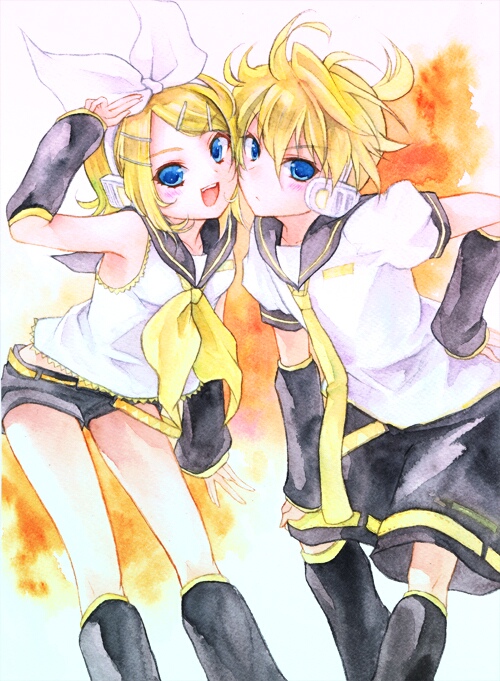 kagamine rin and kagamine len (vocaloid) drawn by ne-on
