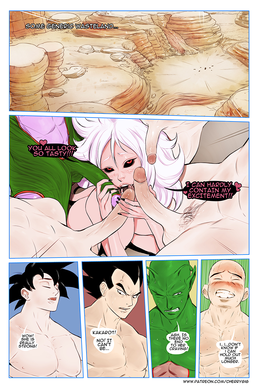 son goku, vegeta, android 21, majin android 21, kuririn, and 1 more (dragon ball and 1 more) drawn by cherry-gig