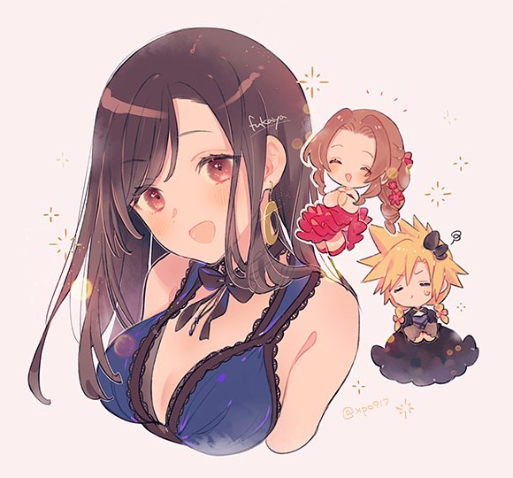 tifa lockhart, cloud strife, and aerith gainsborough (final fantasy and 2 more) drawn by xpo917