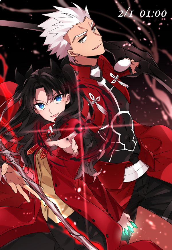 tohsaka rin and archer (fate and 1 more) drawn by ran_(ran_0605)
