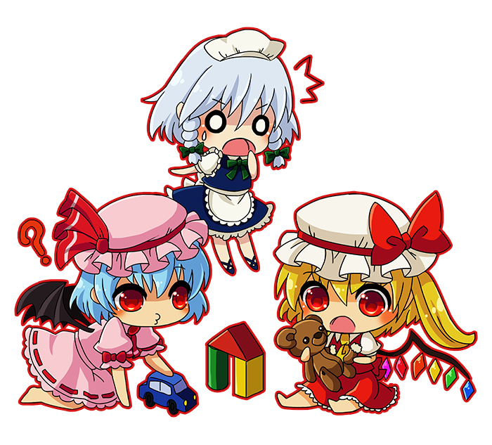 remilia scarlet, flandre scarlet, and izayoi sakuya (touhou) drawn by mashiro_kiichi