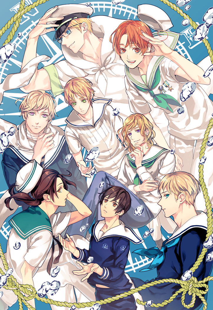 america, united kingdom, japan, russia, china, and 3 more (axis powers hetalia) drawn by sumi_tooru