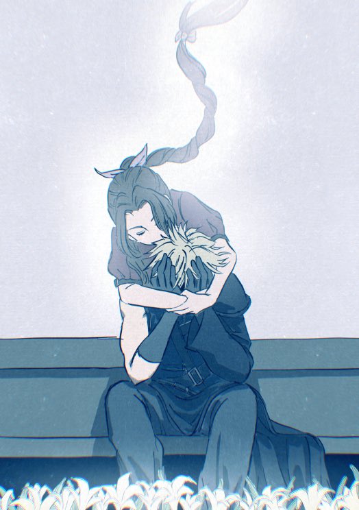 cloud strife and aerith gainsborough (final fantasy and 4 more) drawn by pulupulupoodle