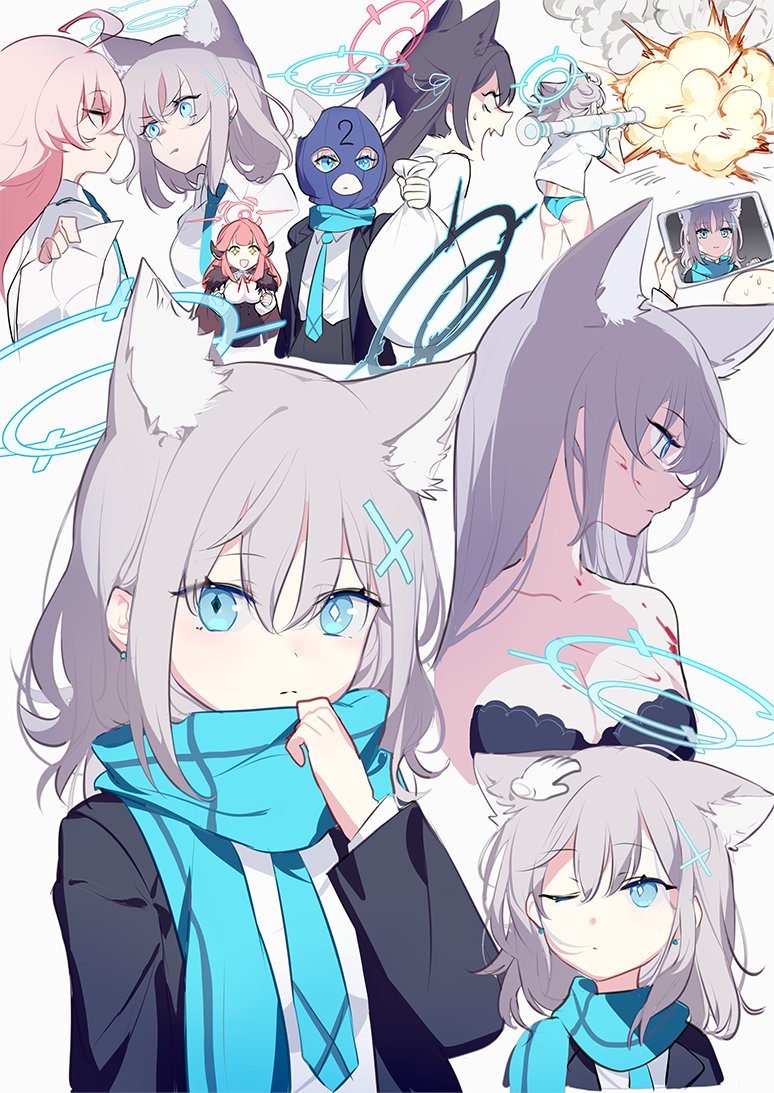 shiroko, hoshino, aru, shiroko terror, and serika (blue archive) drawn by ba_fed_kitaku