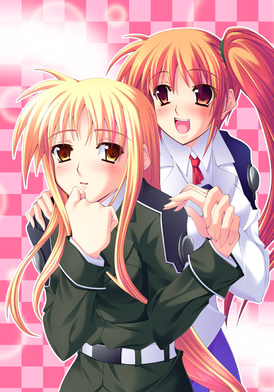 fate testarossa and takamachi nanoha (lyrical nanoha and 2 more) drawn by aoi_ichigo