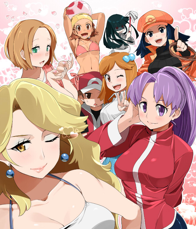 red, lass, swimmer, beauty, pokemon ranger, and 3 more (pokemon and 1 more) drawn by agemono