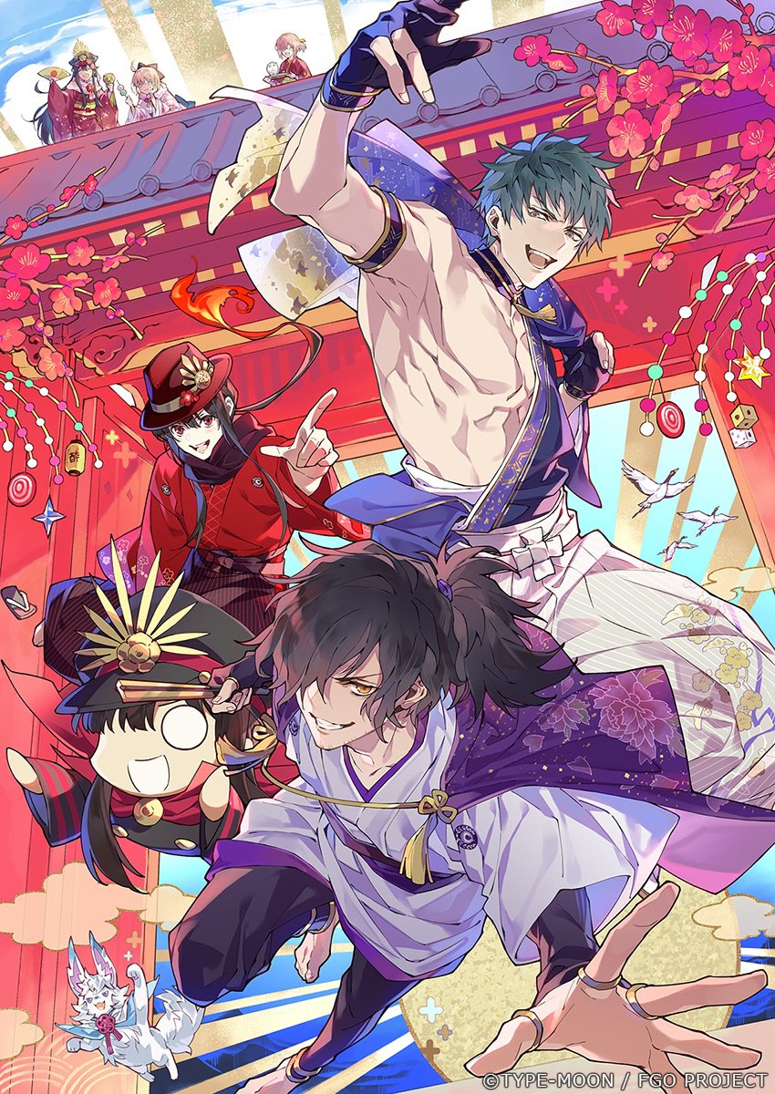 mash kyrielight, okita souji, oda nobunaga, fou, oda nobukatsu, and 3 more (fate and 1 more) drawn by senzaki_makoto