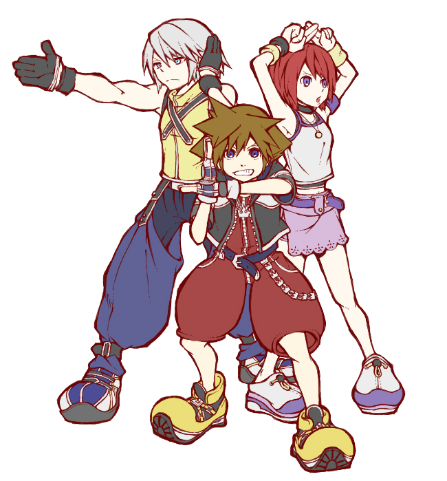 sora, kairi, and riku (kingdom hearts and 1 more) drawn by guhee