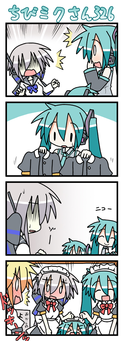 hatsune miku, kagamine len, yowane haku, and chibi miku (vocaloid) drawn by minami_(colorful_palette)