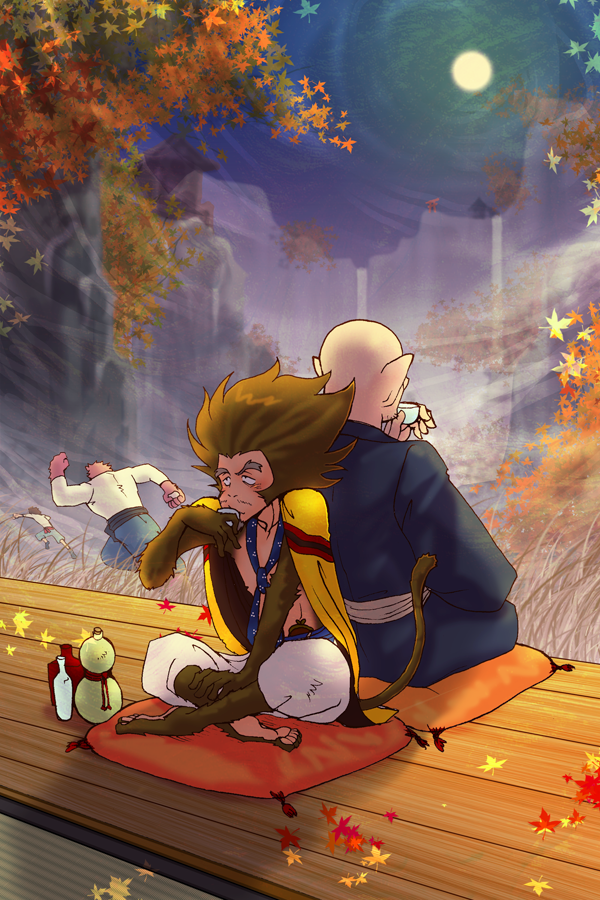 kumatetsu, kyuuta, hyakushubo, and tatara (bakemono no ko) drawn by zinpati