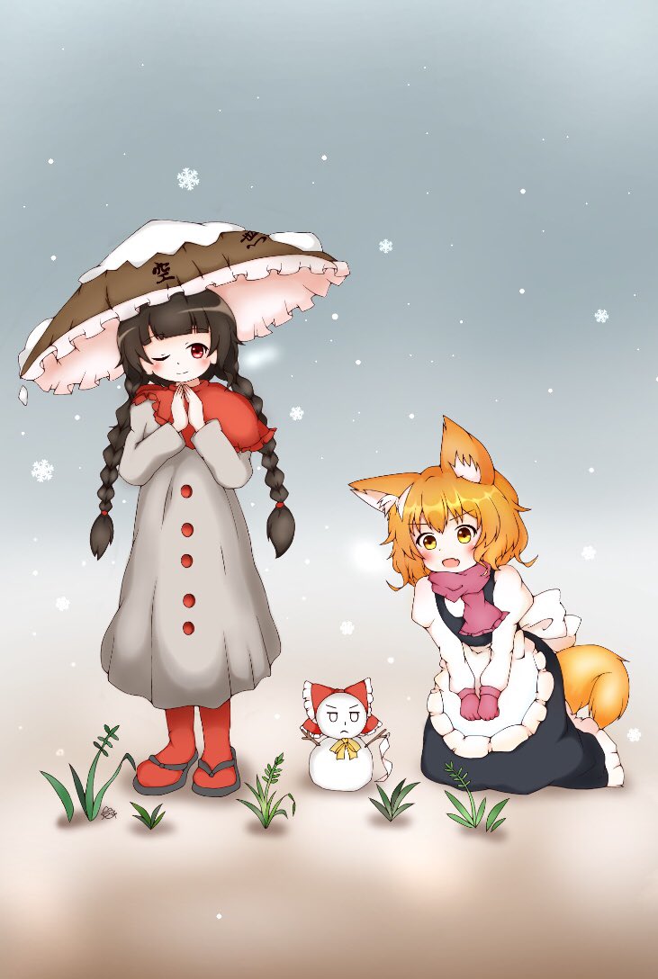 hakurei reimu, kirisame marisa, yatadera narumi, and youkai fox (touhou) drawn by marikichi_aniki
