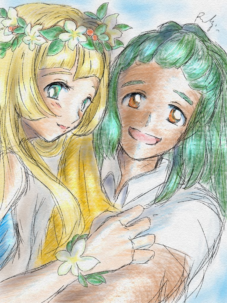 lillie and hau (pokemon and 1 more) drawn by ririn_(ririnsvoice)