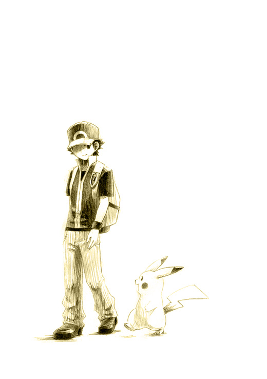 pikachu and red (pokemon and 1 more) drawn by chiba_(tibaacss)