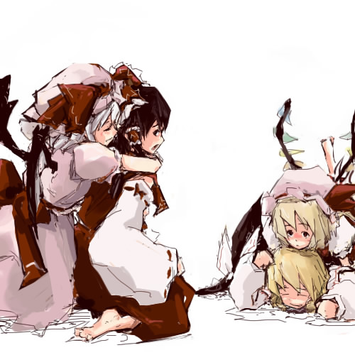 hakurei reimu, kirisame marisa, remilia scarlet, and flandre scarlet (touhou) drawn by july13th