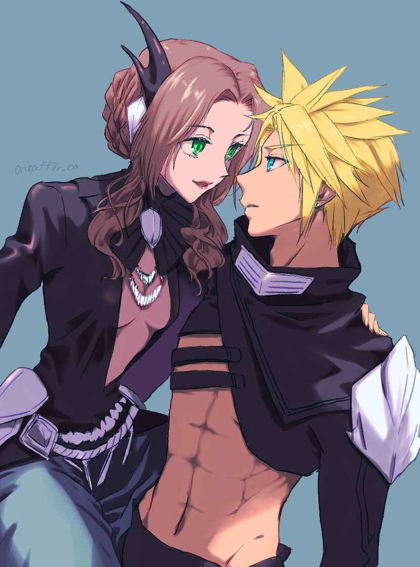 cloud strife and aerith gainsborough (final fantasy and 2 more) drawn by ontaff7r_ca