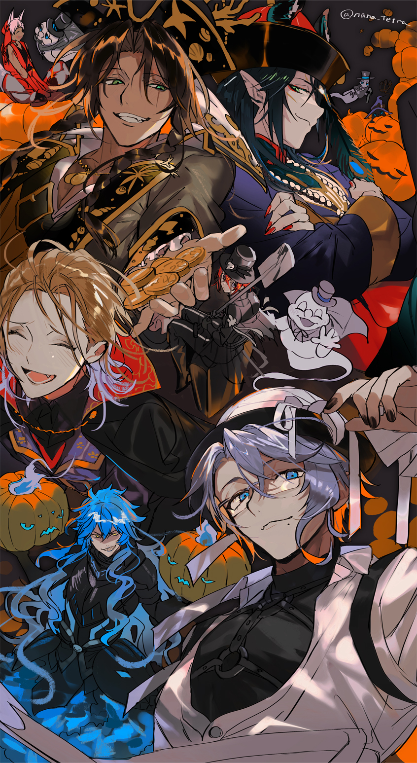 leona kingscholar, azul ashengrotto, idia shroud, riddle rosehearts, malleus draconia, and 2 more (twisted wonderland) drawn by nana_tetra