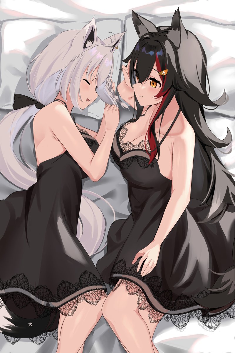 shirakami fubuki and ookami mio (hololive) drawn by uuroncha