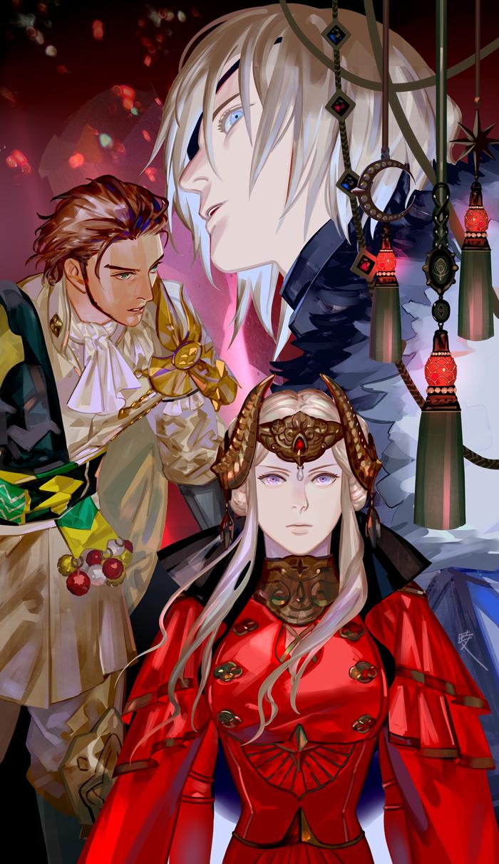 edelgard von hresvelg, dimitri alexandre blaiddyd, and claude von riegan (fire emblem and 1 more) drawn by saiga_tokihito