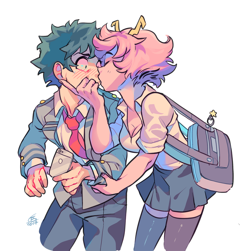 midoriya izuku and ashido mina (boku no hero academia) drawn by imjustanectoplasm