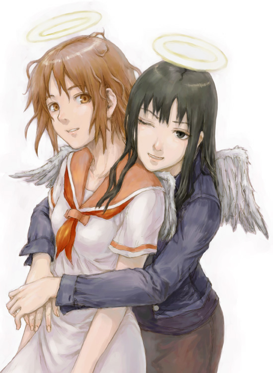 rakka and reki (haibane renmei) drawn by sasagawa_(haikaiki)