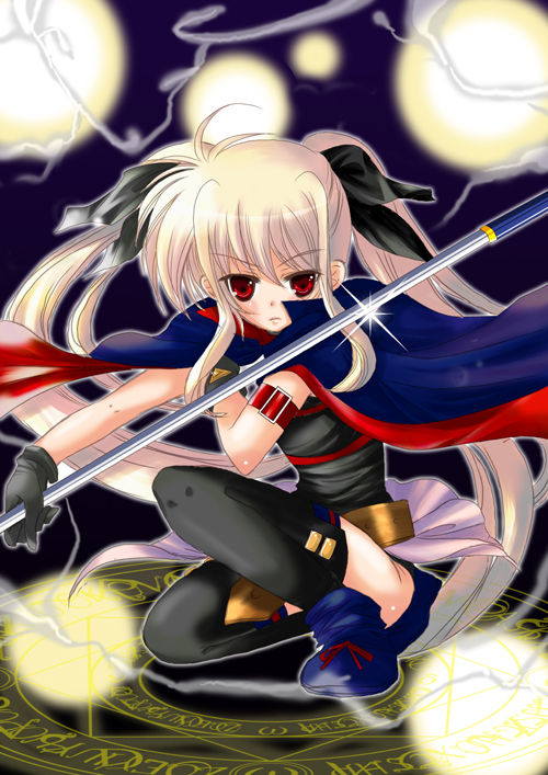 fate testarossa and bardiche (lyrical nanoha and 2 more) drawn by hina_sasaki