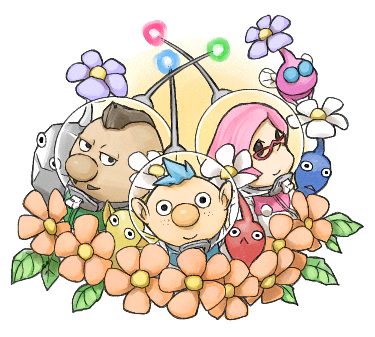 red pikmin, yellow pikmin, blue pikmin, winged pikmin, rock pikmin, and 3 more (pikmin and 1 more) drawn by naru_(wish_field)