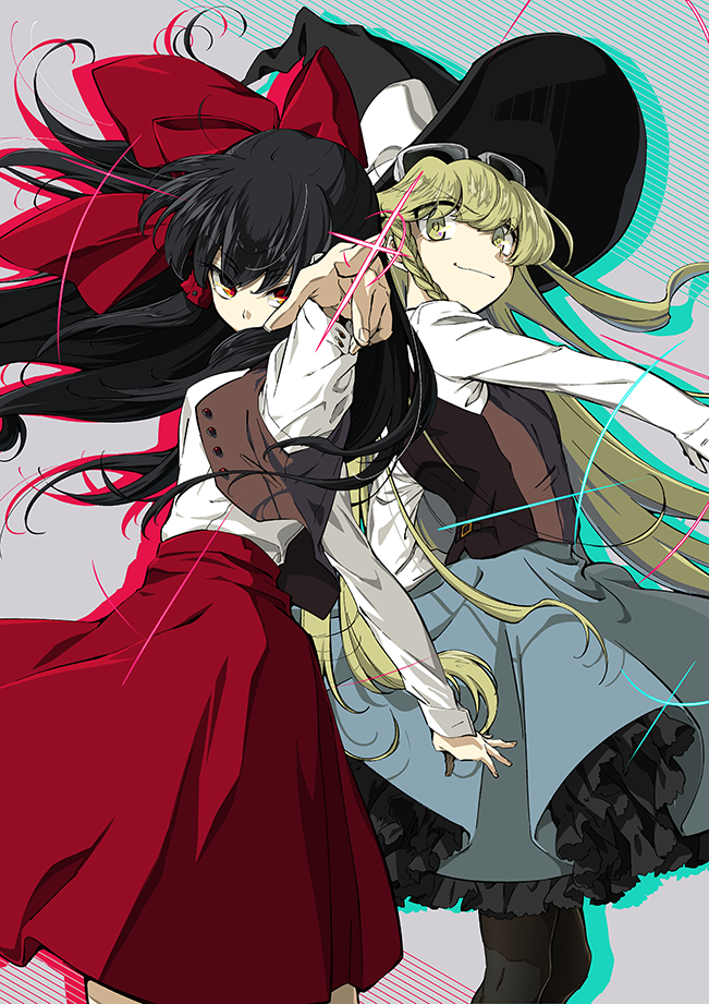 hakurei reimu and kirisame marisa (touhou and 1 more) drawn by futoumeido