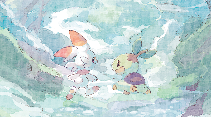 scorbunny and turtwig (pokemon) drawn by yurano_(upao)