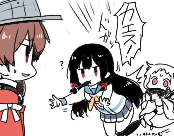 ryuujou, northern ocean princess, and isokaze (kantai collection) drawn by yuzuki_gao