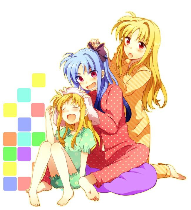 fate testarossa, levi the slasher, mizuki nana, and alicia testarossa (lyrical nanoha and 3 more) drawn by takana_(nanao)