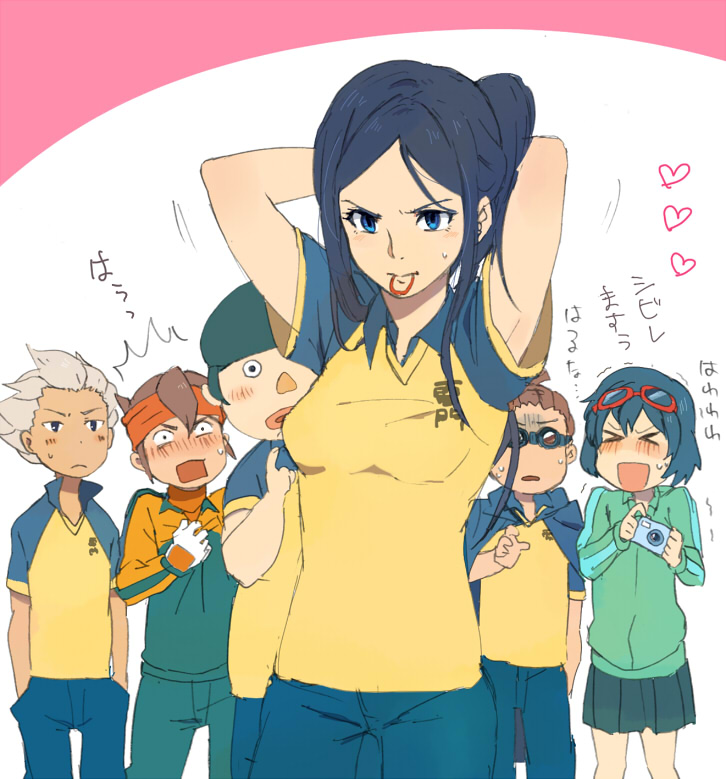 endou mamoru, kidou yuuto, gouenji shuuya, otonashi haruna, kabeyama heigorou, and 1 more (inazuma eleven) drawn by mezashi_(mezasi)